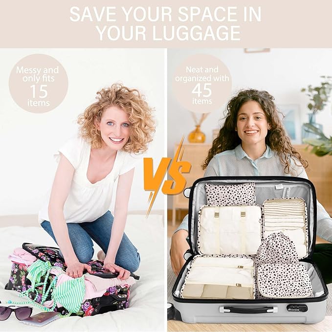 KPX 8 Set Packing Cubes for Travel, Luggage Packing Organizers Accessories Large Toiletries Bag for Clothes Shoes Cosmetics (Leopard)