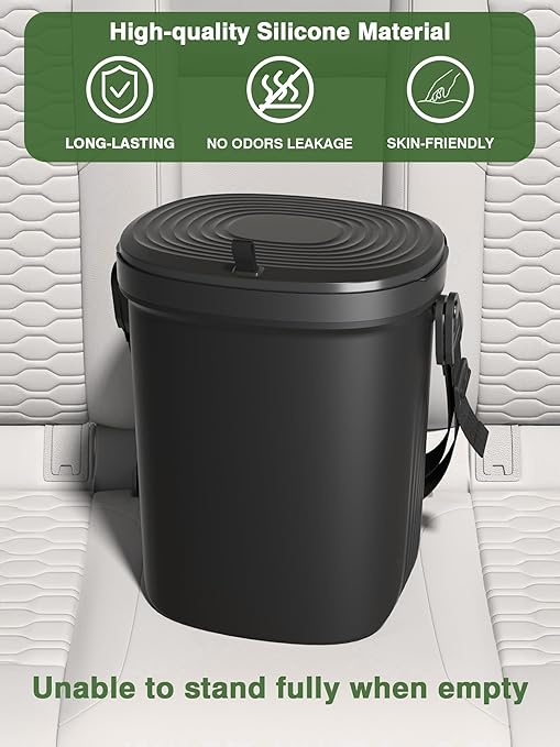 Garoopion Leakproof Car Trash Can, 1.9 Gallon Soft Silicone Hanging Garbage Can with Lid, Easy to Clean Vehicle Trash Bin, Suitable for Sedans, SUVs, MPVs & Trucks