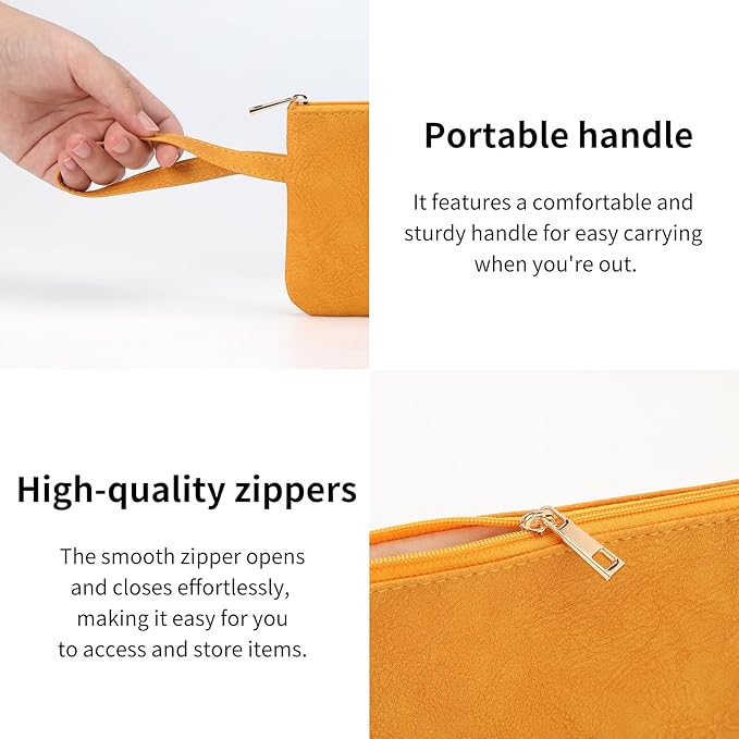 RIGHT AWAY Makeup Bag Travel Cosmetic Bag,Portable Make up Organizer With Handle,Small purse pouches Cell Phone Purse with Compartments for Women Girls（Orange）