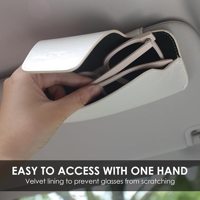 Sunglass Holder for Car Visor, Car Sunglasses Holder Leather, Eyeglasses Holder Glasses Storage Case Visor Accessories