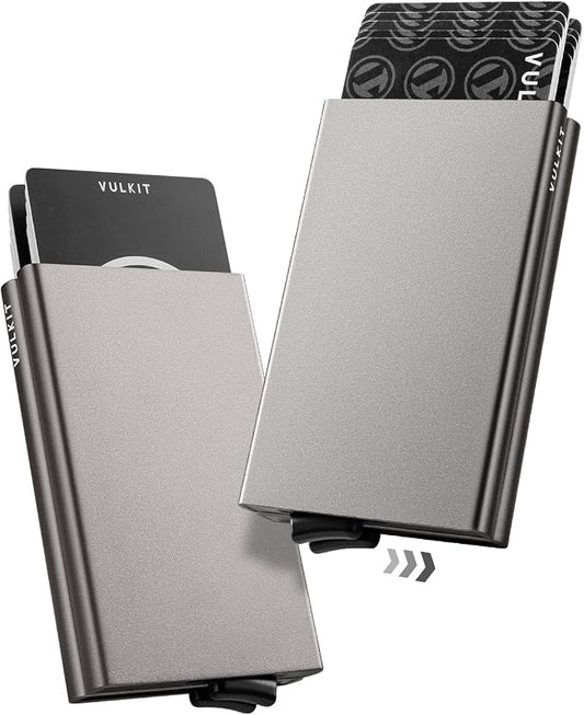 VULKIT Pop Up Card Holder Minimalist Card Case RFID Blocking 2 Double Slim Metal Case for Men or Women (Nickle Grey)