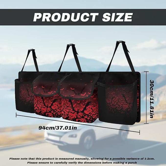 Halloween Bats Car Trunk Organizer Car Back Seat Hanging Storage Bag Collapsible Large Capacity Storage Bag Automotive Interior Accessories for Sedans SUV Jeep