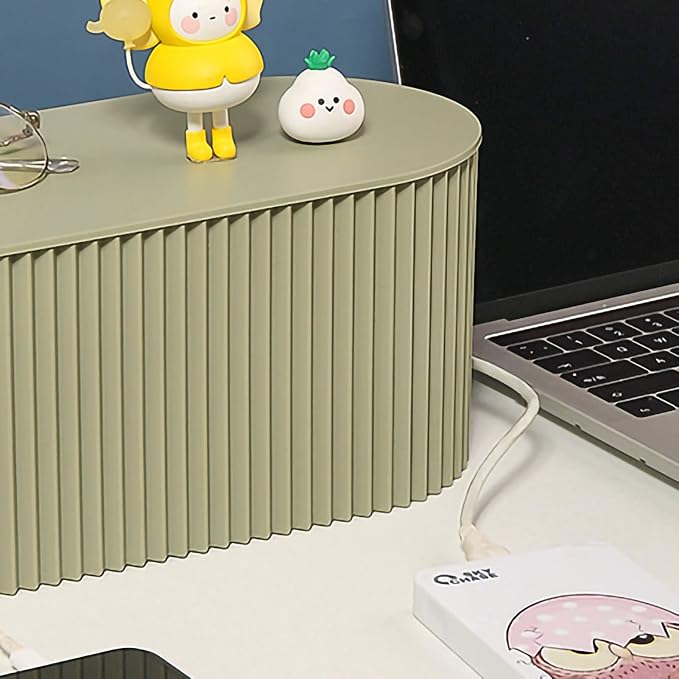 Large Capacity Cable Management Box Anti-Scratch Cable Organizer Desk Gift Box Easy Clean ABS (Greyish Green Large Size)