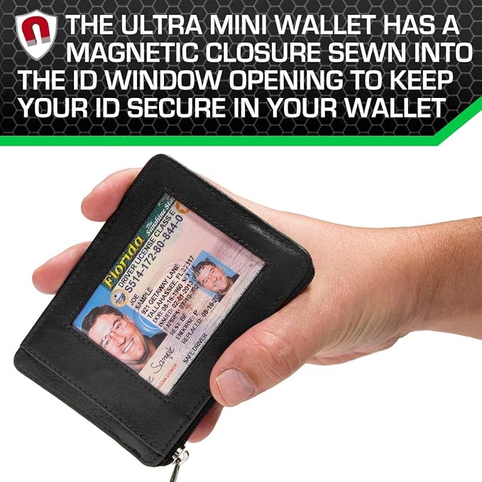 ID Stronghold RFID Blocking Front Pocket Wallet – Slim Minimalist Genuine Leather Wallet with Zipper Coin Pocket (Airtag Black)