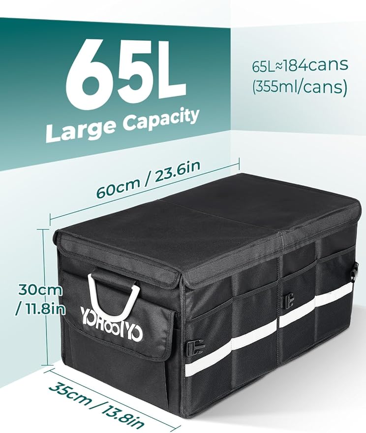 YOHOOLYO Car Trunk Organizer Cooler Bag Insulated Collapsible Trunk Organizer for SUV with Multi Compartments Lid