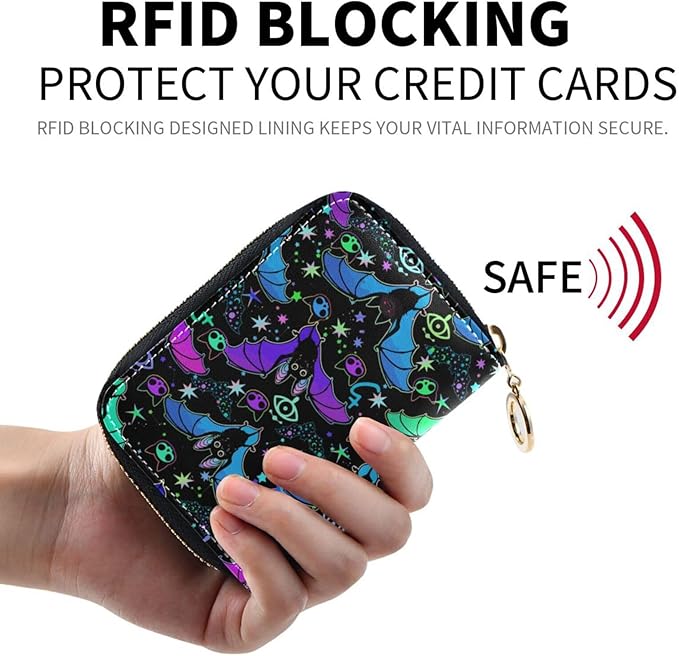 Magic Bat RFID Credit Card Holder Wallets Accordion for Women Leather Zipper Card Case Accordion Wallet for Ladies Girls