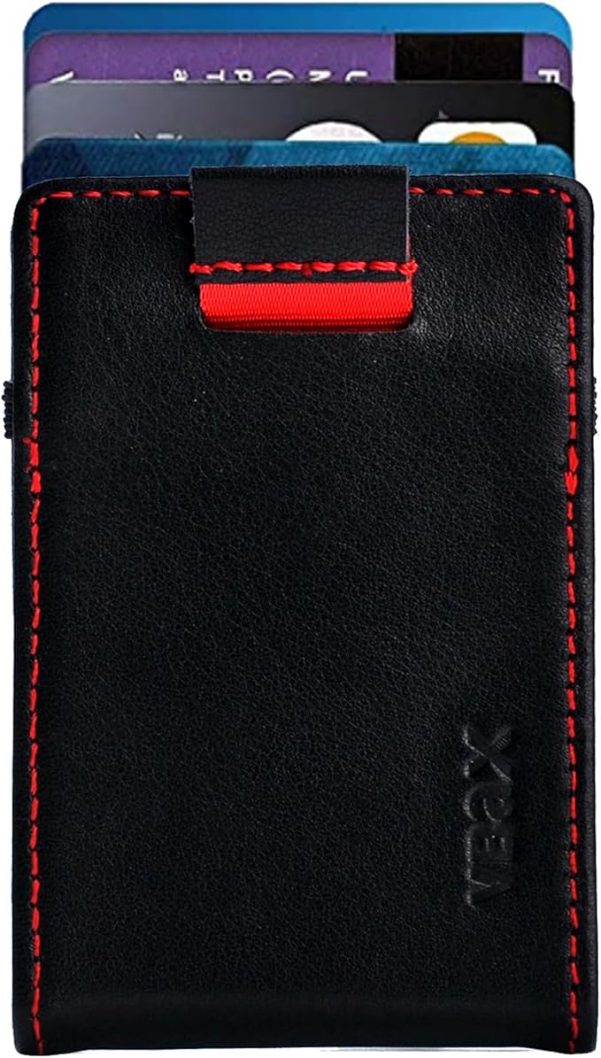 RFID Minimalist Slim Wallet for Men and Women, Holds Up to 12 Cards, Cash, Key Thin and Lightweight Credit Card Holder, Black Eco Leather
