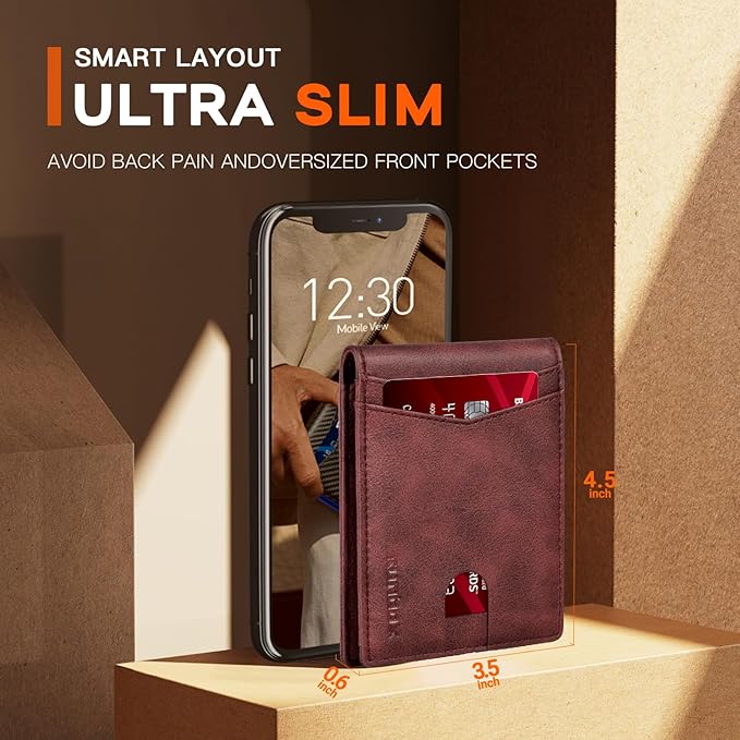 RUNBOX Wallet for Men Slim Leather Bifold RFID Blocking Minimalist Front Pocket Design with Gift Box