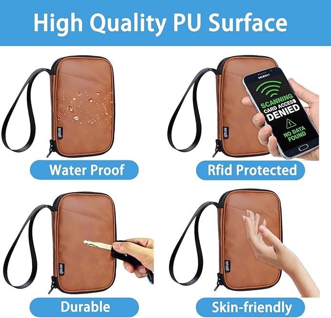 family passport holder for 4 brown multiple passport bag passport wallet for travel passport cover rfid blocking for women waterproof wallet with zipper passport case for men