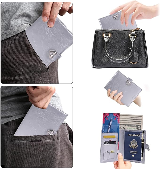 YOXIER Passport-Holder-for-Travel-Women-Men Silvery，lLarge capacity Passports Holders TravelCover Wallet Passport with Pen Holder