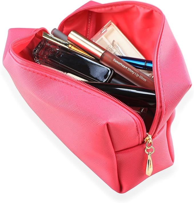 Small Makeup Bag Portable Cosmetic Bag for Women Makeup Pouch Waterproof Toiletry Bag for Travel (Rose Red, Normal)