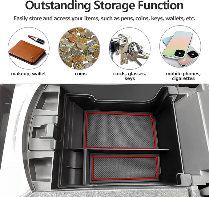 LUWU 2024 Ford Edge Center Console Organizer Tray - SE/SEL/ST-Line/Titanium/ST Console Organizer Armrest Storage Box Armrest Tray Accessories (Red)