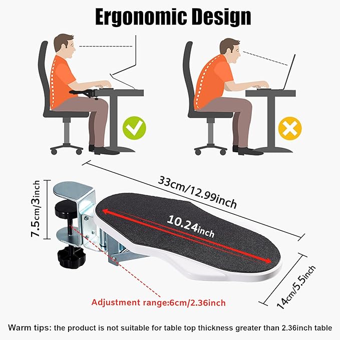 Computer Arm Rest for Desk, 180° Adjustable Rotating Desk Extender Tray, 90° Foldable Elbow Arm Support, Ergonomic Desk Arm Wrist Rest Shelf for Home and Office