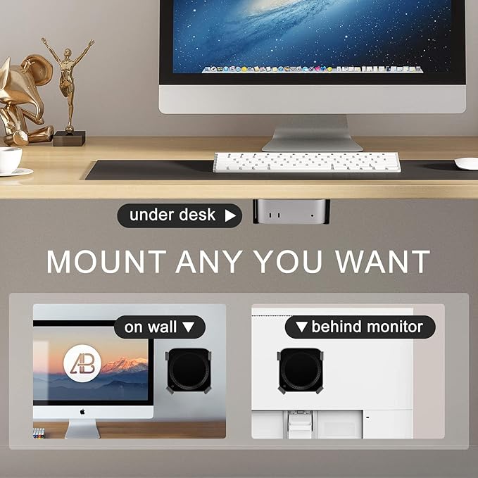 IFCASE Mac mini M4 Pro Mount, Behind Monitor, Under Desk, Wall Mount Stand for Mac mini M4/M4 Pro 2024 Compatible VESA Holder with Anti-Scratch Pad (Silver, 2 Pack)
