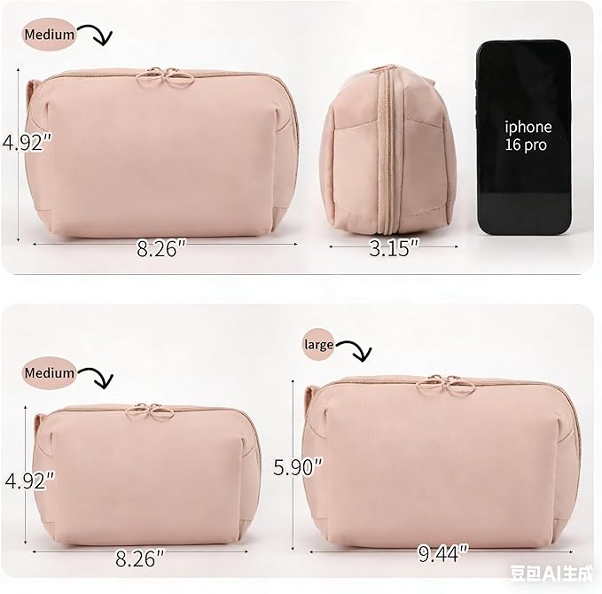 Large Capacity Fabric Cosmetic Bag with Multi-Compartments - Machine Washable Makeup Organizer, Water-Resistant Travel Toiletry Bag for Full-Sized Skincare, Portable Beauty Case for Women