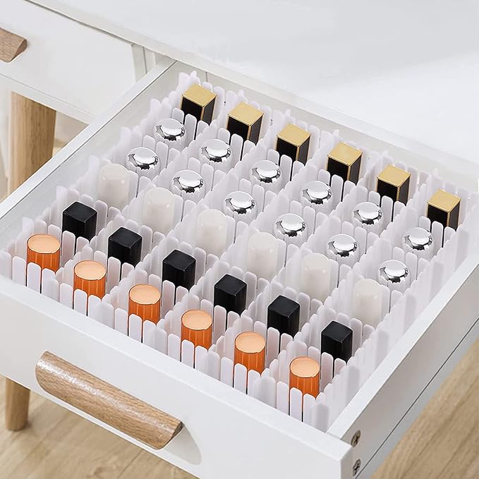 16 Pcs Drawer Divider Adjustable DIY Storage Organizer Separator for Tidying Clutter Cutlery Underwear Socks Clothes Dresses Desk & Box in Kitchen Bathroom Bedroom Office (Cut at Will)