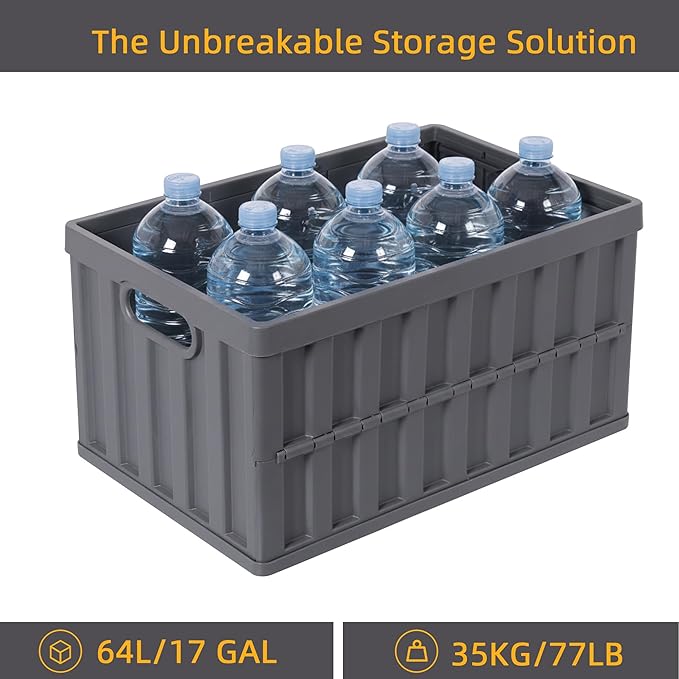 Citylife 64L Collapsible Storage Bins with Lids Plastic Storage Containers for Organizing Stackable Storage Box Large Heavy Duty Utility Crates, 4 Packs