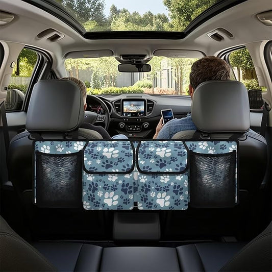 Funny Dog Paw Prints Car Trunk Organizer, Hanging Car Back Seat Storage Bag with 4 Pockets, Universal Automotive Interior Accessories, Keep Your Trunk Tidy