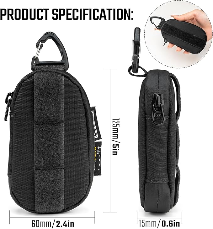 TACTICAL_GEEK Storage A7 EDC Key Bag Molle Pouch, Waterproof Zipper Wallet Car Key Case, Multipurpose Pocket Organizer, Unisex Tac Pouch with Patch Area for Daily Carry, Black