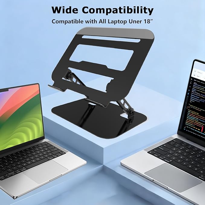 Adjustable Laptop Stand for Desk, Ultra Stable Metal Base Laptop Holder Riser, Fully Foldable for Storage and Easy to Carry, Fit for MacBook Pro/Air HP 14 All Under 16??Devices (Black)