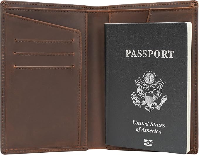 Polare Functional RFID Blocking Leather Passport Holder Travel Bifold Wallet For Men(Dark Brown)