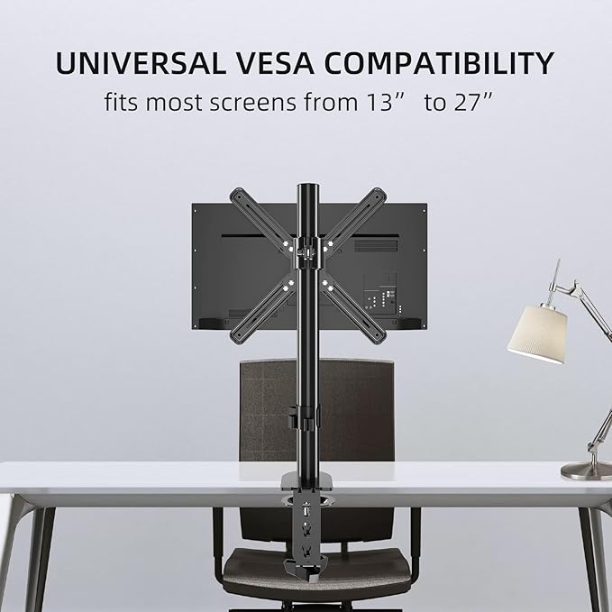 Non-VESA Single Monitor Arm Desk Mount with VESA Adapter Brackets, Holds Screens up to 27inches Without VESA Holes, Fully Adjustable Stand with C-Clamp, Grommet Base