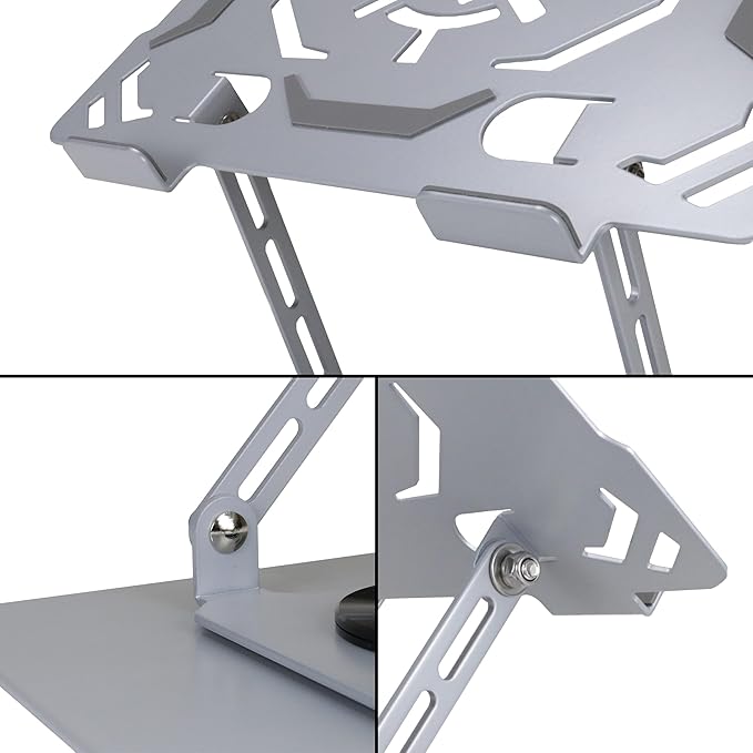 ENHANCE R1 Rotating Laptop Stand with 3 Cable Holders - Adjustable Laptop Riser for Desk, Metal Foldable Laptop Stand, Laptop Cooling Holder Compatible with Dell, Apple, Lenovo Laptops, More - Silver