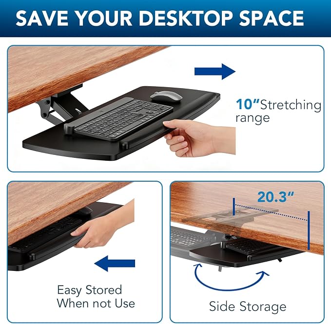 AX WABER Keyboard Tray Under Desk with Storage Drawer, Height Adjustable Keyboard Tray Slide Out 360° Swivel Tilt, Ergonomic Under Desk Mount Keyboard & Mouse Holder for Gaming Home Office, 28''x11''