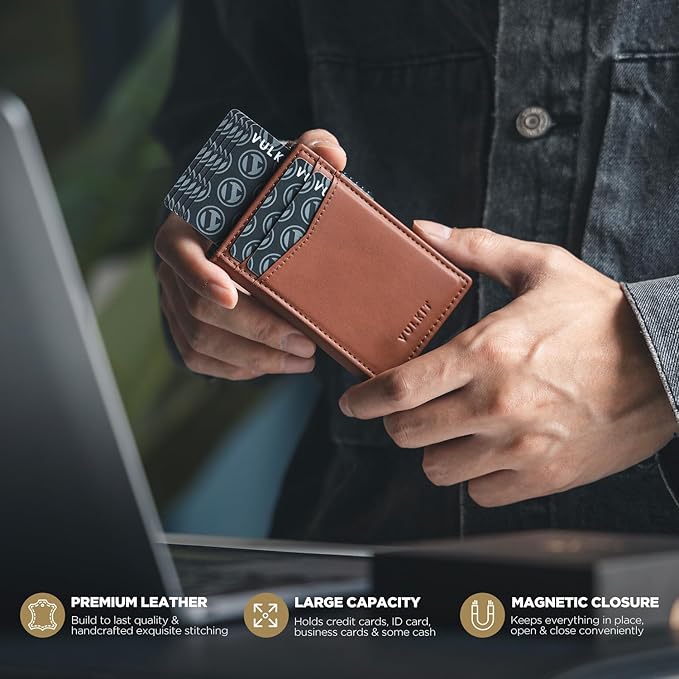VULKIT Men's Slim Wallets Pop Up Card Holder RFID Blocking Metal Wallet Minimalist Design Holds Up to 11 Cards
