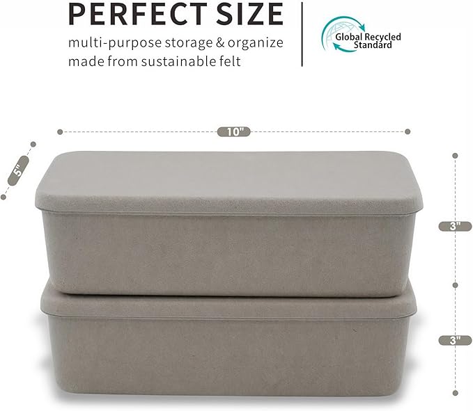 Welaxy stackable Lidded drawer organizer bins long shape storage box with lid for junk makeup stationery pens 2-piece pack (Stone)