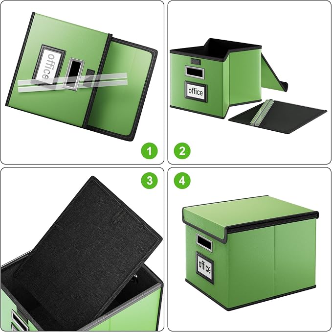 Portable Leather File Organizer Storage Boxes, Collapsible File Folder Organizer Boxes with Lids, Document Organizer, Decorative Filing Box Cabinet for Letter/Legal File Folder Storage