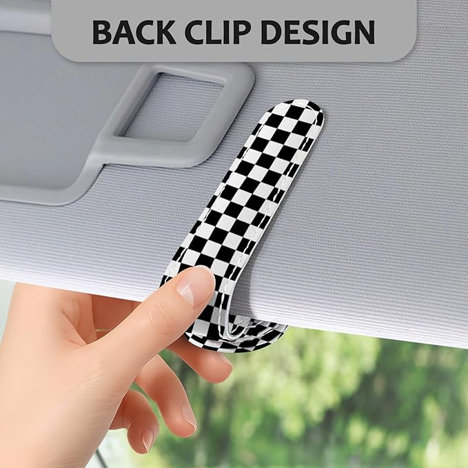 2 Pack Magnetic Leather Sunglass Holder, Universal Magnetic Car Eyeglass Hanger Clip for Different Size Eyeglasses, Car Visor Accessories (Checkered Dog)