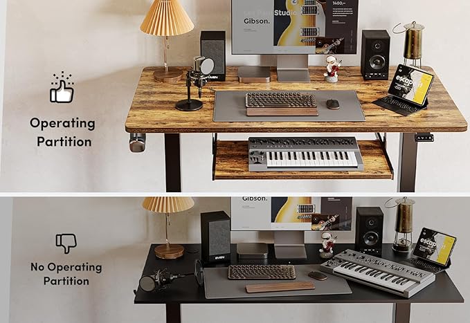 BANTI 55" x 24" Height Adjustable Electric Standing Desk with Keyboard Tray, Sit Stand up Desk with Splice Board, Black Frame/Rustic Brown Top