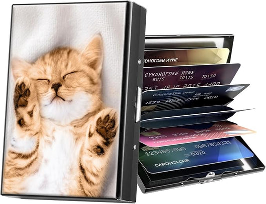 Metal Wallet,Credit Card Holder for Women Men,RFID Blocking Card Holder Wallet Mini Slim Aluminum Wallet ID Case Hard Card Case Business Card Holder Case,Cute Cat
