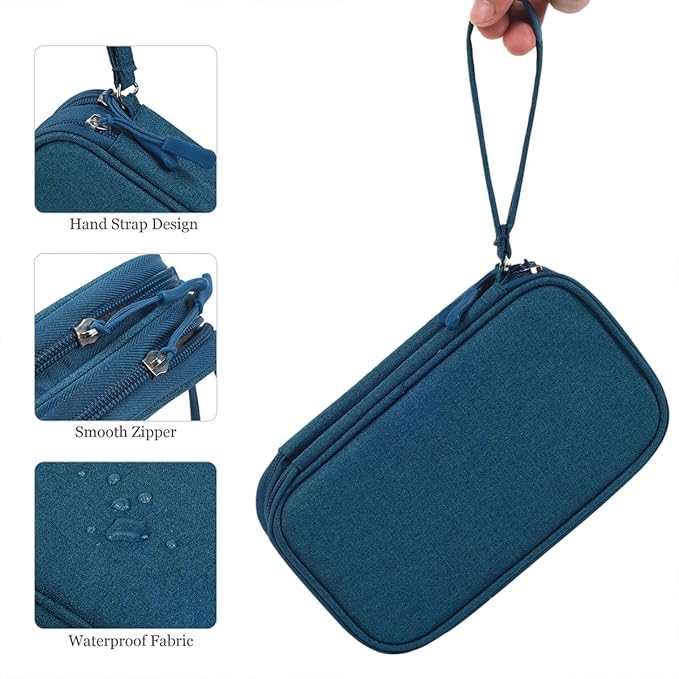 CAAORDKSO Electronics Organizer Pouch, Travel Cable Organizer Bag Waterproof Portable Electronic Accessories Organizer Case for Cable, Cord, Charger, Phone, Power Bank, Earphone (Dark Green, Large)
