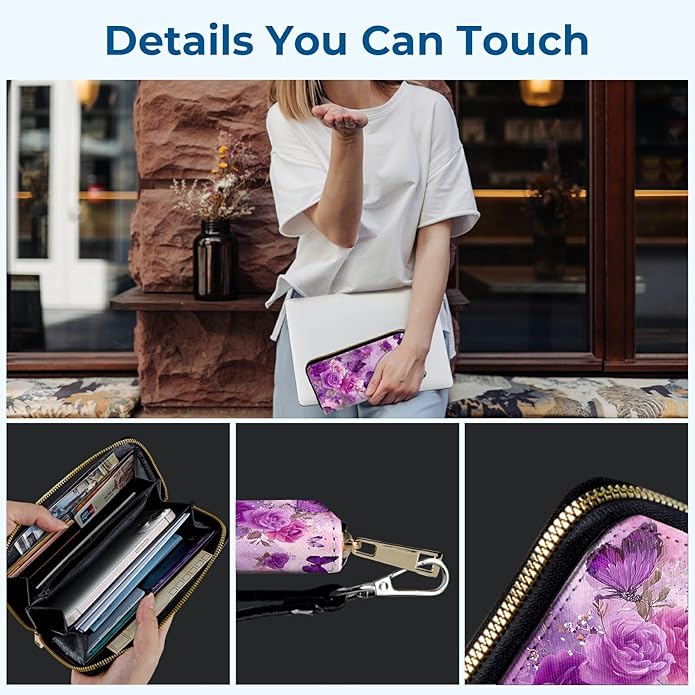Wristlet Wallet for Women, RFID Blocking Phone Wallet, Large Capacity Zip Around Clutch, Fits iPhone 15 Pro Max, Travel Organizer Purse