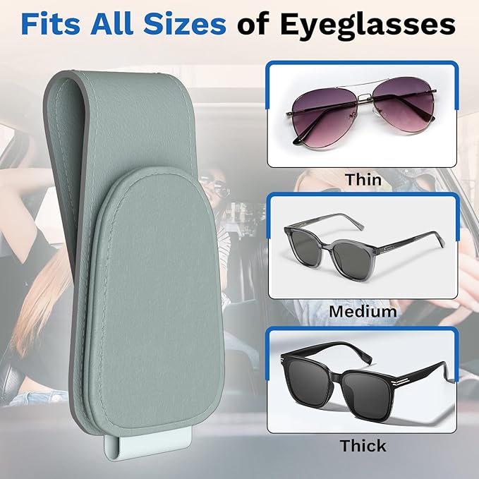 BFXM Sunglass Holder for Car, Sunglasses Holder Eyeglass Hanger Clip Magnetic Leather for Car Visor, Cars Sun Visor Ticket Card Clip