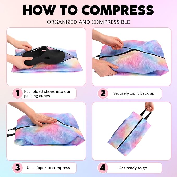 6 Pcs Travel Shoe Bags with Zipper Nylon Portable Waterproof Suitcase Shoe Organizer Packing for Golf(L,Watercolor)