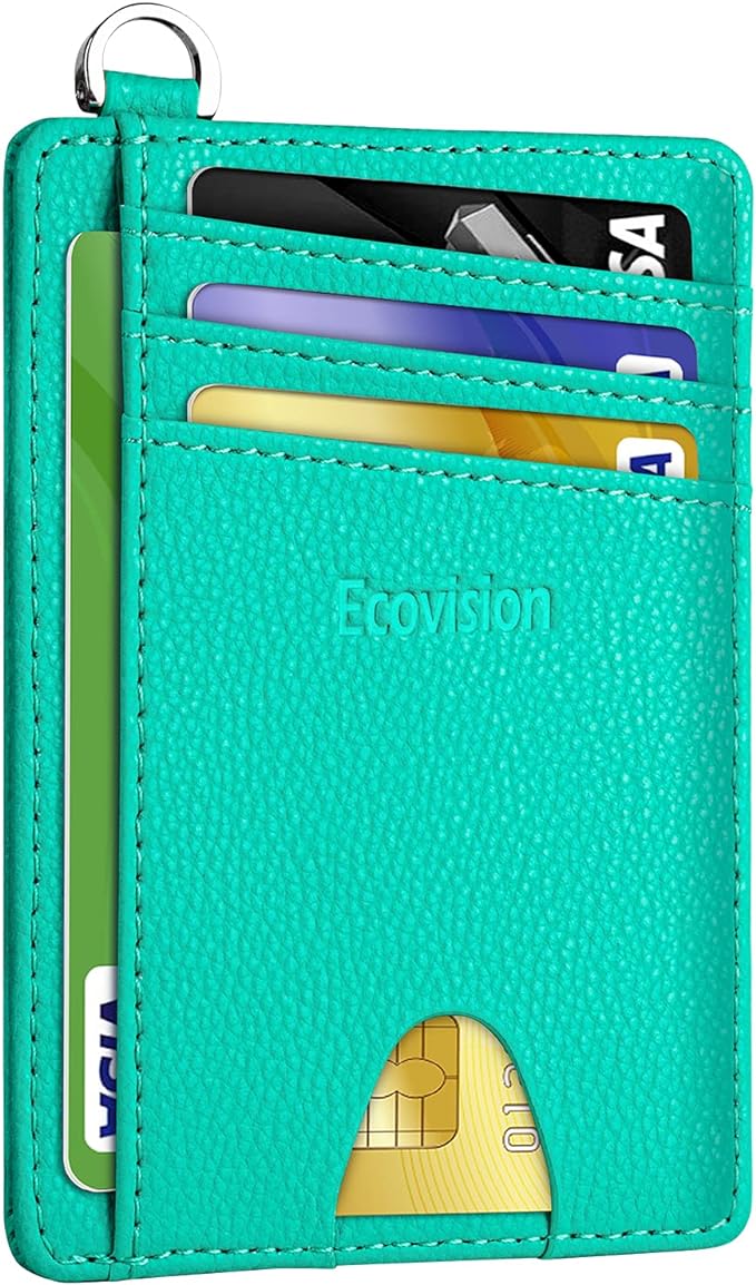 EcoVision Slim Minimalist Front Pocket Wallet, RFID Blocking Credit Card Holder Wallet with Detachable D-Shackle for Men Women