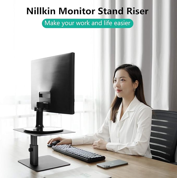 Nillkin Monitor Stand for Desk, Adjustable Height Computer Monitor Stand, Ergonomic Aluminum Computer Stand for Desktop Monitor, iMac, Studio Display XDR, Dell, HP, Lenovo, Other Screen Display, Black