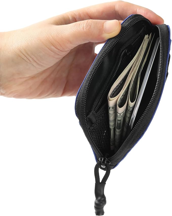 Coin Purse for Men, RFID Blocking 500D Nylon Small Wallet with Key Clip, Slim Front Pocket Card Holder, Zipper Coin Pouch & ID Window Organizer for Cards, Cash