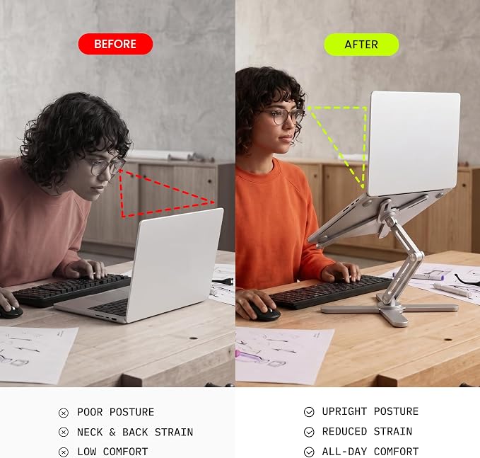 Model-X 2.0 Laptop Stand, Laptop Stand for Desk Adjustable Height, 360 Rotating Laptop Riser Aluminum Portable Foldable Computer Stand for MacBook Pro Air 10–17 inches (Polar White)