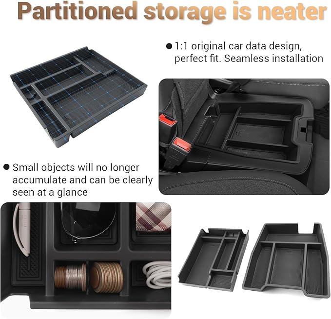 YEE PIN 2026 GMC Sierra Fold Down Center Console Organizer Tray for 2019-2025 2026 GMC Sierra 1500/2020-2025 2026 GMC Sierra 2500HD 3500HDAccessories, 40/20/40 Split Bench Seat ONLY (2 Pack)