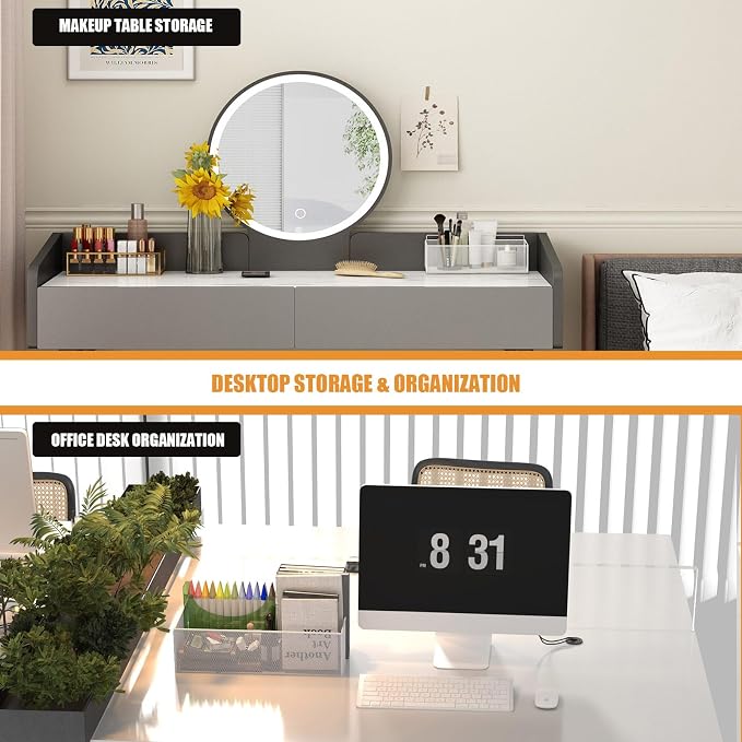 orbixa Under Desk Storage Organizer Clamp-On,Mesh Metal 3-IN-1 Desk side storage - Use on desk,under table or as a hanging wall organizer for office supplies & home& school essentials (white color)