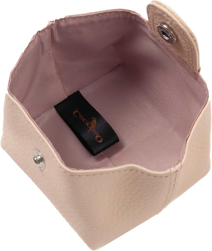 Cockatoo Genuine Leather Coin Pouch Change Holder, Mini Snap Pocket Wallet for Men Women (Macaron Pink, Large)