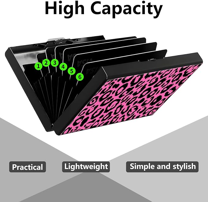 Credit Card Holder Pink Leopard Print Design Mini RFID Blocking Aluminum Wallet Slim Metal Hard Cover Shell Travel Wallet ID Cases Small Credit Cards Case Business Cards for Women Men Girls