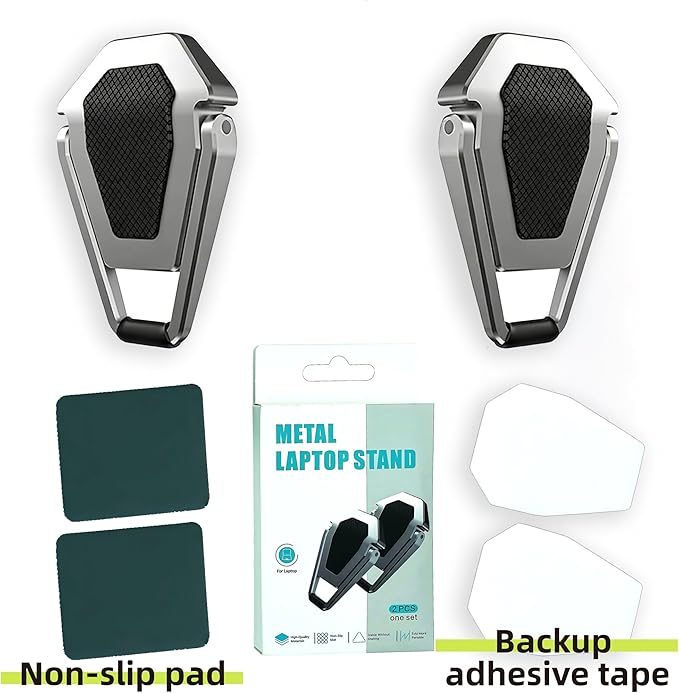 Laptop Riser Foldable Laptop Stand Portable Invisible Laptop Cooling Pad Laptop feet Suitable for 12-20 Inches Laptop Ergonomic Zinc Alloy Laptop Mini Stand Leg (Silver-2pcs)