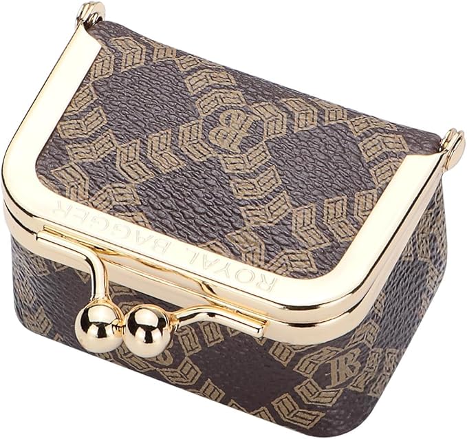 Royal Bagger Genuine Cow Leather Mini Jewelry Box Women's Coin Purse Solid Color Kiss Lock Change Pouch Casual Style Small Storage Bag for Women 1894 (Dark Blue 5894)