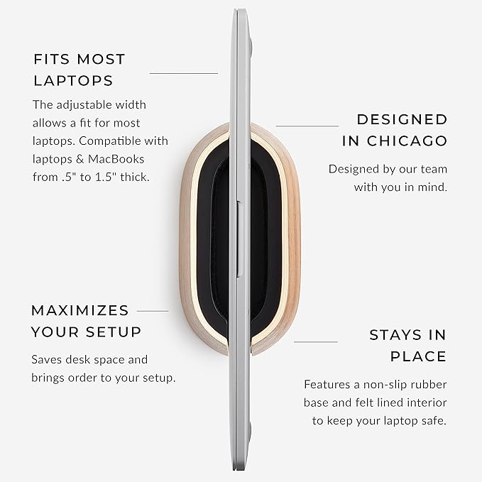 HumanCentric Vertical Laptop Stand in Black Walnut Wood, Upright Adjustable Holder and Dock, Laptop Vertical Stand Fits MacBook Pro and Other Laptops .5" to 1.5", Clamshell Compatible