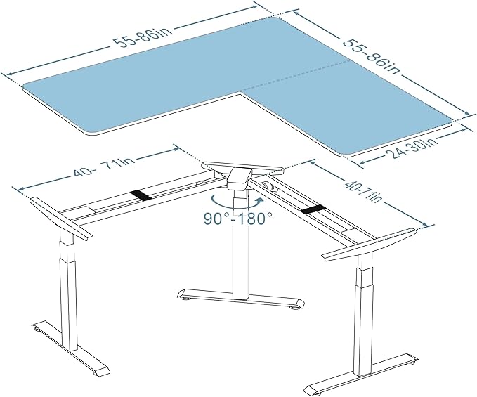 Fromann Adjustable Standing Corner Desk Frame 3 Leg L-Shaped Electric Triple Motor Desk Base Height and Width Adjustable Standing/Sitting for Home Office (Black)